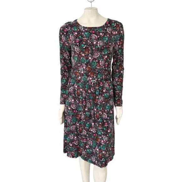 BODEN Abigail Long Sleeve Jersey Dress in Black Florals SZ 8 - Picture 4 of 13